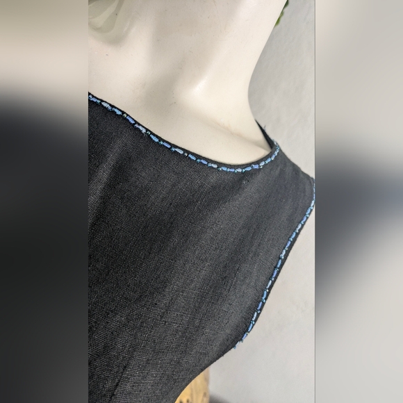 Talbots Vintage 100% Linen Sheath Dress Embroidered Floral Beaded Classic 14 - Picture 7 of 12